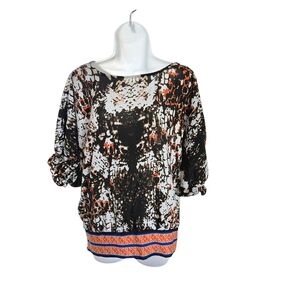 ECI Women's Black and Orange Abstract Blouse